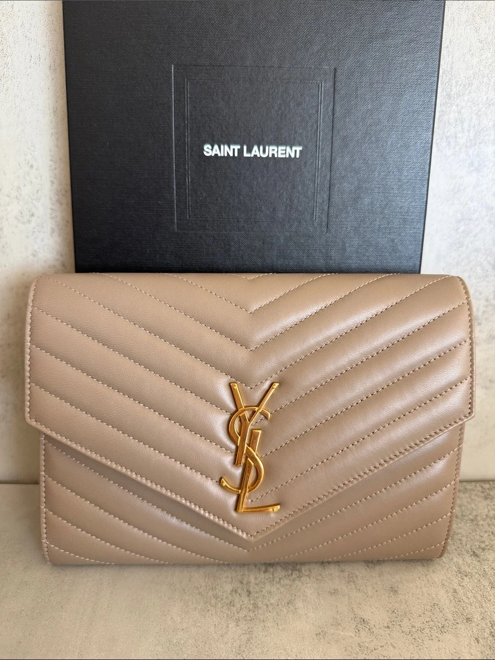 Saint Laurent YSL Monogram Quilted Leather Envelope Wallet – Brand New